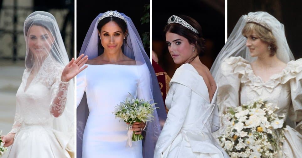 Four royal brides in their wedding gowns