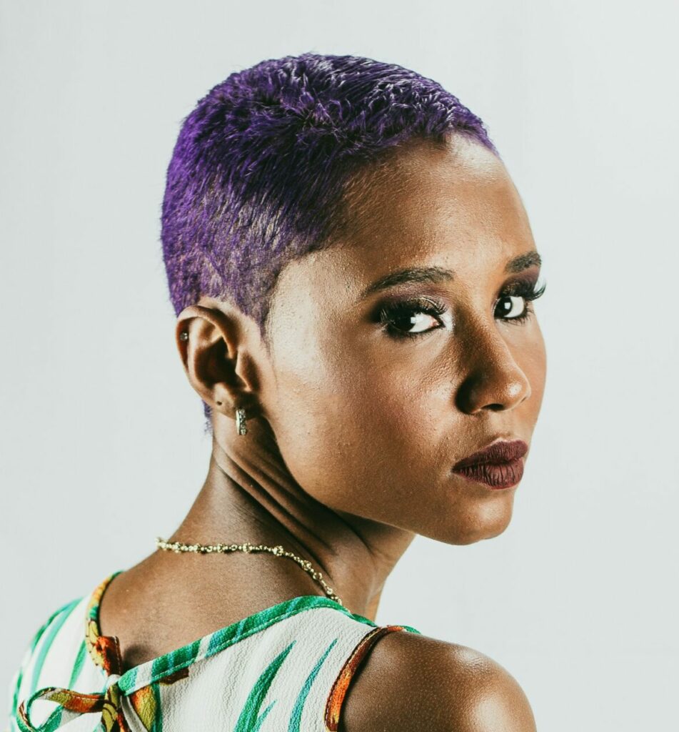 Buzz cut tinted purple